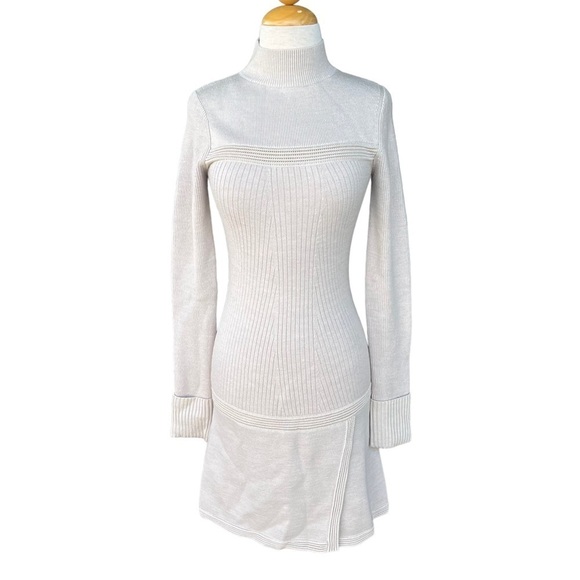 Reiss Zoe Ribbed Knit Sweater Dress Wool Blend Oatmeal NWOT - Picture 2 of 16